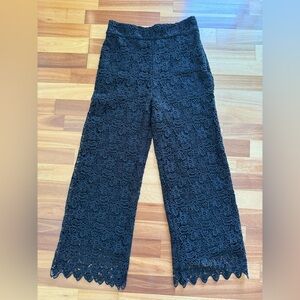 Zara women black floral lace wide pants size S
